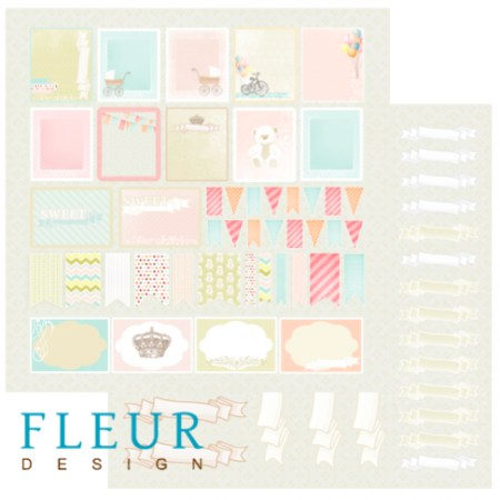 Лист двусторонней бумаги 30,5x30,5 см 190 грамм Fleur Билет в детство,коллекция Детская, купить - БлагоЛис
