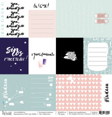 Лист односторонней бумаги 30,5x30,5 см 190 грамм Polkadot Карточки, коллекция #школа , купить - БлагоЛис