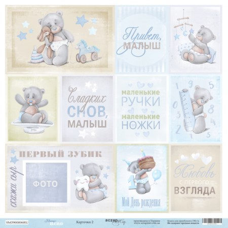 Лист односторонней бумаги 30x30 от Scrapmir Карточки 2 (RU) из коллекции Mommy's Hero , купить - БлагоЛис