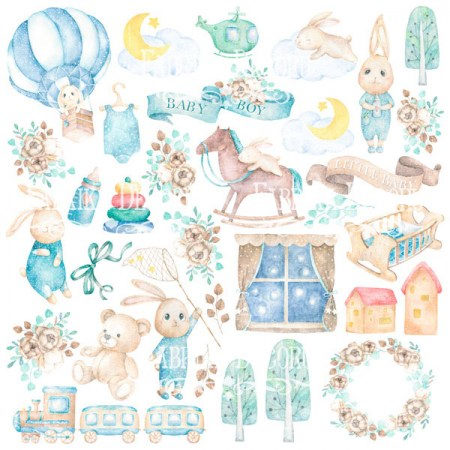 Лист с картинками для вырезания Dreamy baby boy 30,5 х 30,5 см, плотность 200 г, Фабрика Декора, купить - БлагоЛис