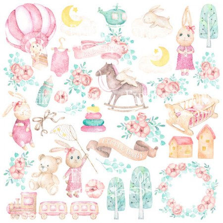 Лист с картинками для вырезания Dreamy baby girl 30,5 х 30,5 см, плотность 200 г, Фабрика Декора, купить - БлагоЛис