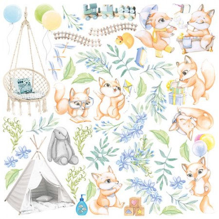 Лист с картинками для вырезания, коллекция "Funny fox bo", 30.5 х 30.5 см, Фабрика Декора, купить - БлагоЛис