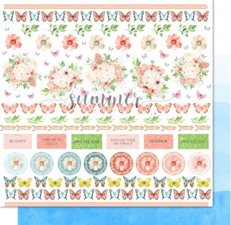 Лист двусторонней бумаги Frases из коллекции Sweet summer, 30,5 х 30,5 см, плотность 190 грамм, ТМ Summer Studio, купить - БлагоЛис