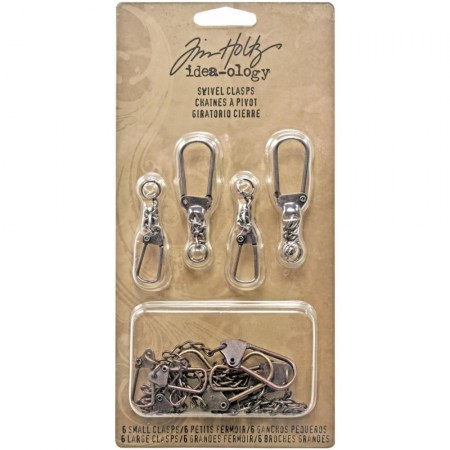 Набор металлических застежек с цепочками Idea-Ology Metal Swivel Clasp, 12 штук, 3 цвета ( медь,бронза,серебро), ТМ Tim Holtz, купить - БлагоЛис