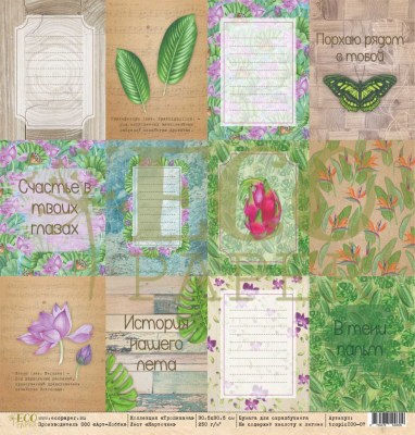 Лист односторонней бумаги Карточки, коллекция  "Тропикана", 30,5 х 30,5 см, Eco Paper, плотность 250 грамм, купить - БлагоЛис