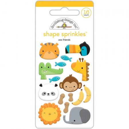 Набор эмалевых стикеров At The Zoo Friends, Doodlebug Sprinkles Adhesive Glossy Enamel Shapes, 16 элементов  , купить - БлагоЛис