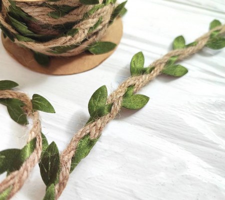 Джутовый шнур с зелеными листиками, DIY Ribbon's, цена за 1 ярд ( 90 см ) , купить - БлагоЛис