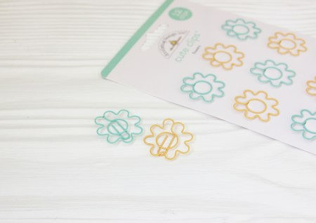 Набор декоративных скрепок, Flowers, 2 штуки (мятный и желтый), ТМ Doodlebug design, купить - БлагоЛис