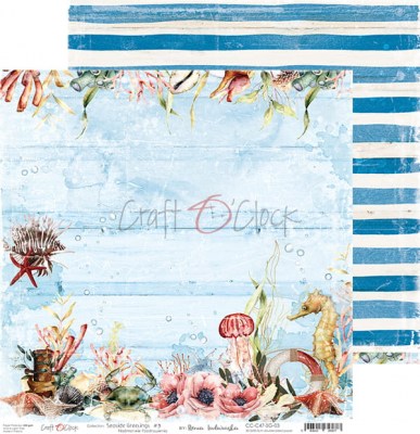Набор двусторонней бумаги SEASIDE GREETINGS, 30,5 х 30,5 см, 6 листов + бонус, плотность 250 грамм, ТМ Craft O'Clock