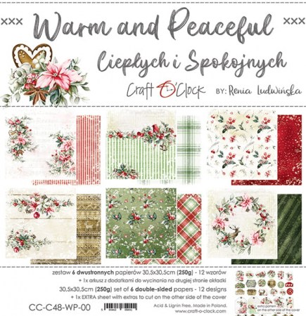 Набор двусторонней бумаги WARM AND PEACEFUL, 30,5 х 30,5 см, 6 листов + бонус, плотность 250 грамм, ТМ Craft O'Clock, купить - БлагоЛис