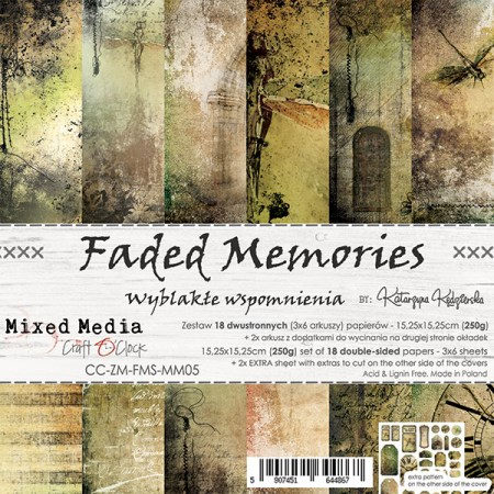 1/3 Набора бумаги FADED MEMORIES, 15,3 х 15,3 см, 6 двусторонних листов, плотность 250 грамм, ТМ Craft O'Clock, купить - БлагоЛис