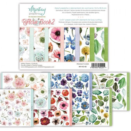 1/2 Набора бумаги для вырезания  Flora Book 2, 15 х 20 см, 12 двусторонних листов, плотность 240 грамм, ТМ Mintay by Karola, купить - БлагоЛис