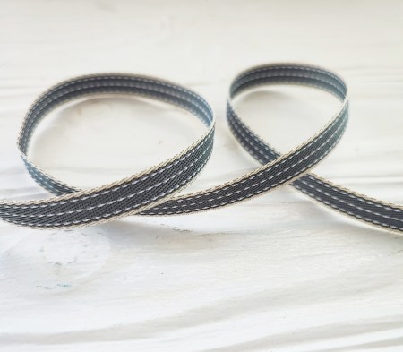 Тесьма с продольными пунктирными линиями 10 мм, цвет серый, DIY Ribbon's, цена за 1 ярд ( 90 см ), купить - БлагоЛис