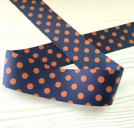 Лента с горошками 38 мм, цвет темно-синий, DIY Ribbon's, цена за 1 ярд ( 90 см ), купить - БлагоЛис
