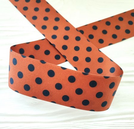 Лента с горошками 38 мм, цвет кирпичный, DIY Ribbon's, цена за 1 ярд ( 90 см ), купить - БлагоЛис