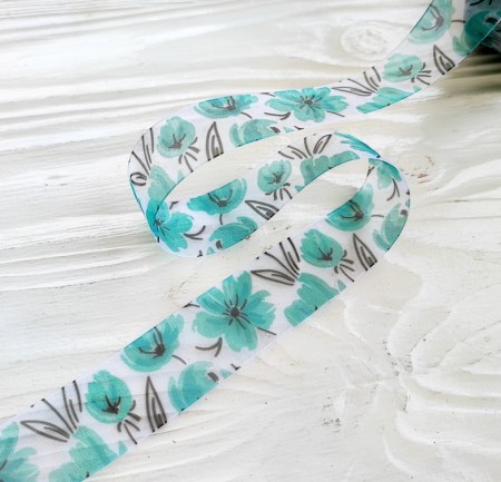 Лента органза "Мятный цветок" 25 мм, DIY Ribbon's, цена за 1 ярд ( 90 см ), купить - БлагоЛис
