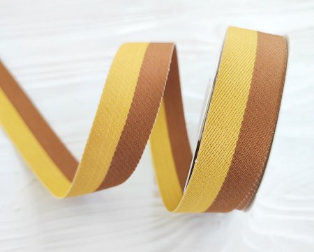 Лента двуцветная горчичный/коричневый 25 мм, DIY Ribbon's, цена за 1 ярд ( 90 см ), купить - БлагоЛис