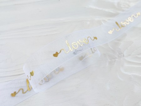 Лента органза белая "love" 25 мм, DIY Ribbon's, цена за 1 ярд ( 90 см ), купить - БлагоЛис