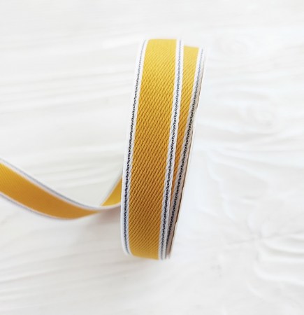 Лента с серебряной строчкой по краю горчичная 15 мм, DIY Ribbon's, цена за 1 ярд ( 90 см ), купить - БлагоЛис