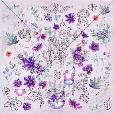 Набор двусторонней бумаги "Amethyst", 10 листов + 1 бонус, 30,5 х 30,5 см, 190 г, ТМ Summer Studio