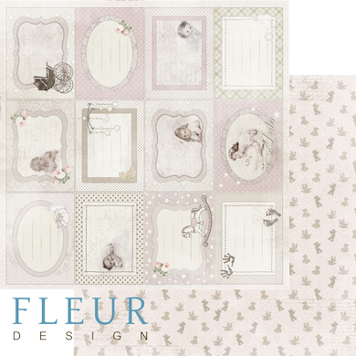 Лист двусторонней бумаги 30,5x30,5 см 190 грамм Fleur Горизонтальные рамочки, коллекция Наш малыш Девочка, купить - БлагоЛис