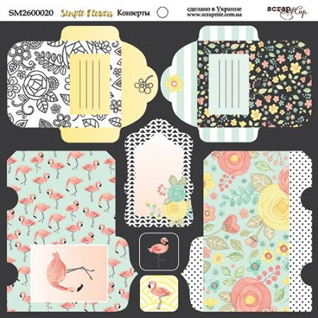 Лист двусторонней бумаги 20х20см Конверты Simple Flowers от Scrapmir, купить - БлагоЛис