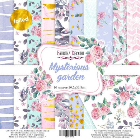 Набор двусторонней бумаги Mysterious garden, 30,5 х 30,5 см, 10 листов, 4 листа с золотым фольгированием, ТМ Фабрика Декора, купить - БлагоЛис