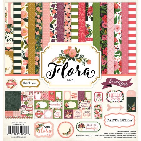 Набор двусторонней бумаги "Flora", 30,5*30,5 см, 12 листов + лист стикеров, Carta Bella, купить - БлагоЛис