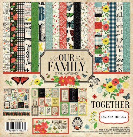 Набор двусторонней бумаги "Our FAMILY", 30,5*30,5 см, 12 листов + лист стикеров, Carta Bella, купить - БлагоЛис