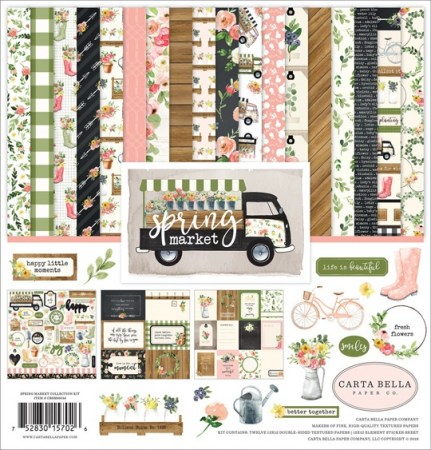 Набор двусторонней бумаги "Spring market", 30,5*30,5 см, 12 листов + лист стикеров, Carta Bella, купить - БлагоЛис