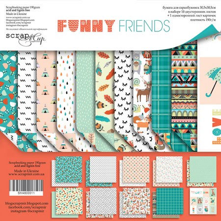 Набор двусторонней бумаги 30 х 30 см от Scrapmir Funny Friends, 11 шт., купить - БлагоЛис