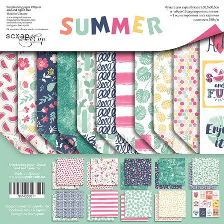 Набор двусторонней бумаги 30х30см от Scrapmir Summer, 10 листов + 1 лист с карточками, плотность 190 грамм, купить - БлагоЛис