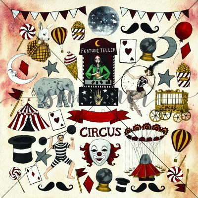 Набор двусторонней бумаги Circus, 15 листов + 1 бонус, 20 х 20 см, 190 г, ТМ Summer Studio