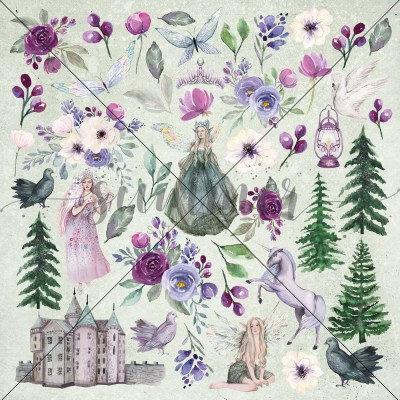 Набор двусторонней бумаги  Fairy tale, 15 листов + 1 бонус, 20 х 20 см, 190 г, ТМ Summer Studio