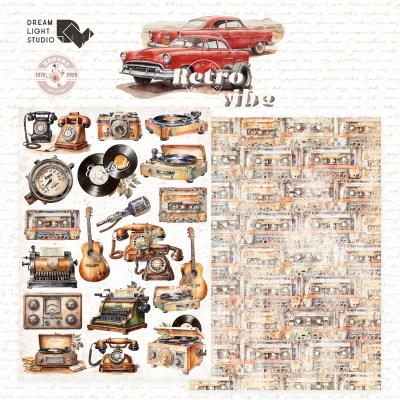 1/3 набора для вырезания "Retro Vibe", A5 (14,8*21 см), 6 двусторонних листов, 190 гр., ТМ Dream Light Studio