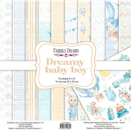 Набор скрапбумаги Dreamy baby boy 20 x 20 см, плотность 200 г, 10 листов, Фабрика Декора, купить - БлагоЛис