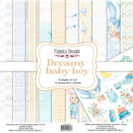 Набор скрапбумаги Dreamy baby boy 30,5 x 30,5 см, плотность 200 г, 10 листов, Фабрика Декора, купить - БлагоЛис