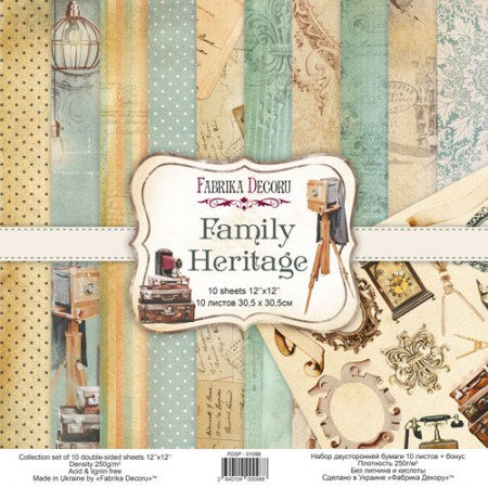 Набор двусторонней скрап бумаги "Family Heritage", 30.5x30.5 см, плотность 250 грамм, Фабрика Декору, купить - БлагоЛис