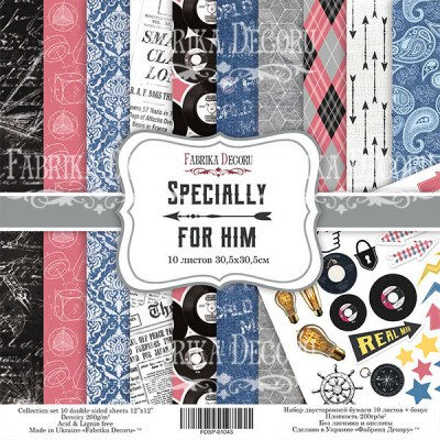 Набор двусторонней скрап бумаги Specially for him, 30,5x30,5 см, плотность 200 грамм, Фабрика Декору 