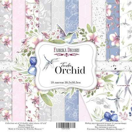 Набор двусторонней скрап бумаги Tender orchid, 30,5x30,5 см, плотность 200 грамм, Фабрика Декору , купить - БлагоЛис