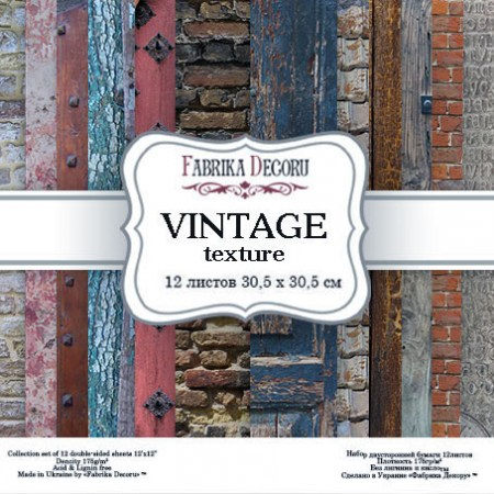 Набор двусторонней скрап бумаги Vintage texture,30,5 x30,5 см, плотность 175 грамм,  Фабрика Декору, купить - БлагоЛис