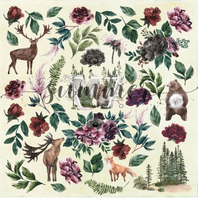 Набор двусторонней бумаги Wild forest, 11 листов, 30,5 х 30,5 см, 190 г, ТМ Summer Studio  