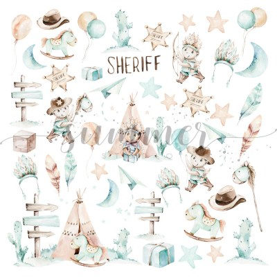 Набор двусторонней бумаги Little sheriff, 11 листов, 30,5 х 30,5 см, 190 г, ТМ Summer Studio   
