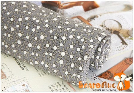 Ткань Серая в цветочек, 55х45 см, 100% хлопок, Ю.Корея , купить - БлагоЛис