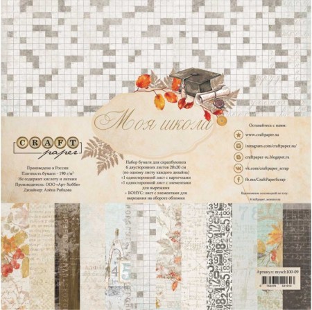 Набор бумаги "Моя школа", 8 листов, 20 х 20 см, плотность 190 гр\м2, ТМ Craft Paper, купить - БлагоЛис