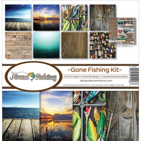 Набор двусторонней бумаги Gone fishing 30,5 х 30,5 см, 8 листов + лист стикеров, плотность 170 грамм, купить - БлагоЛис