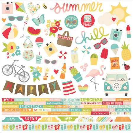 Лист стикеров Summer days, 30,5 х 30,5 см, Simple Stories, купить - БлагоЛис