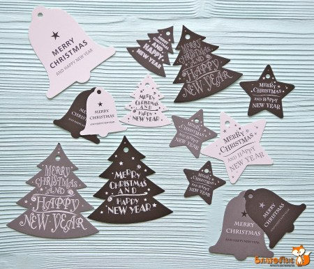 Теги "Merry Christmas and Happy New Year" (ч/б), 14 шт., купить - БлагоЛис