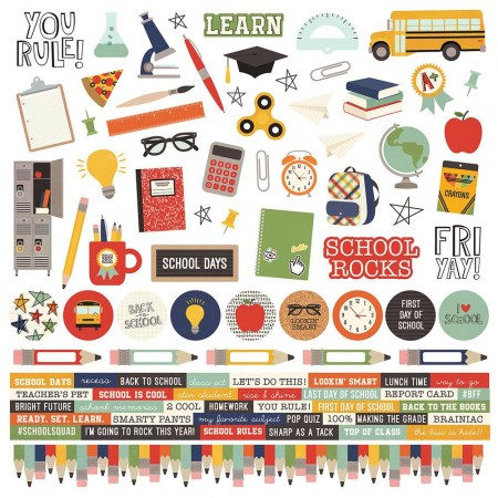 Набор стикеров School rocks, 30,5 х 30,5 см, ТМ Simple Stories , купить - БлагоЛис
