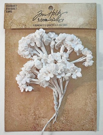 Набор белых цветочков Bouquet, 5 веточек по 5 цветочков в каждой, ТМ Tim Holtz , купить - БлагоЛис